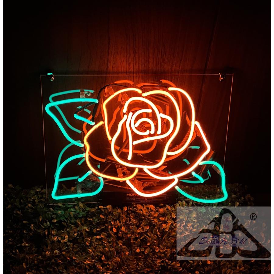 ネオンサイン バラ ネオン看板 ガラス製 フラワーモチーフ 赤×青 装飾