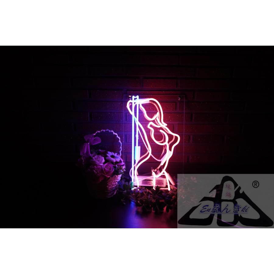ネオンサイン ポールダンサー ピンク＆ブルー ガラス看板 店舗装飾