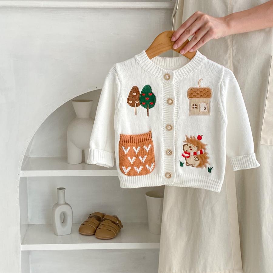 男の子 カーディガン 女の子 刺繍入り ハリネズミデザイン ベビー 