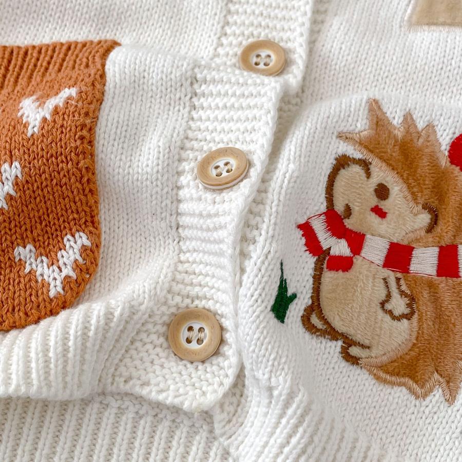 男の子 カーディガン 女の子 刺繍入り ハリネズミデザイン ベビー 