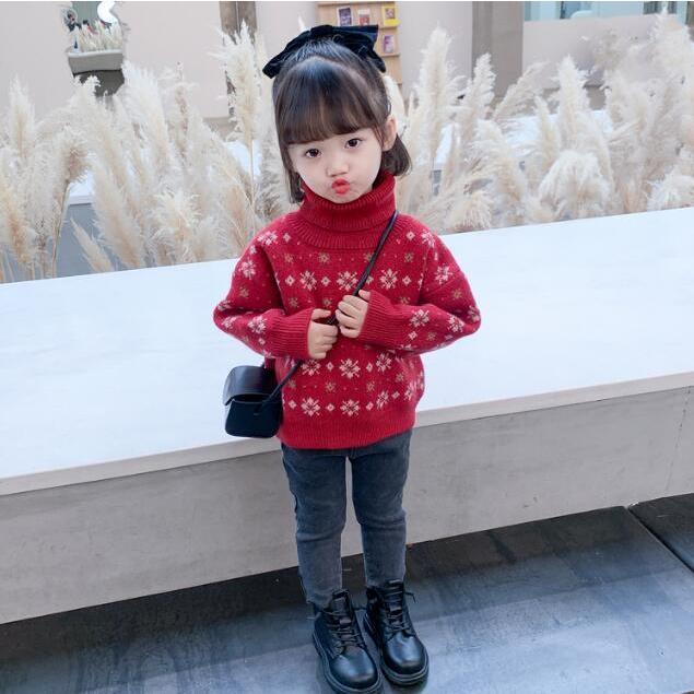 ニットトップス キッズ セーター トップス 女の子 カットソー 長袖 ハイネック タートルネック 子供服 赤 おしゃれ 女の子 防寒 秋 冬 雪 結晶 可愛い Tzn543 Oct ショップ 通販 Yahoo ショッピング