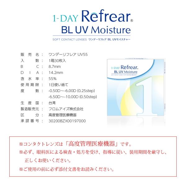 ワンデーリフレア BL UV モイスチャー ブルーライトカット UVカット 高含水 うるおい成分 30枚入り 1日使い捨て 終日装用 近視用 ネコポス発送｜oculus｜04