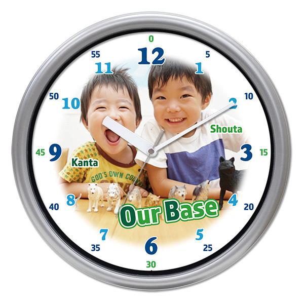 【最安値!!】✨オリジナル写真入り時計✨ 丸型電波掛時計 品番WK43 シルバー色 写真入り オリジナル時計 文字