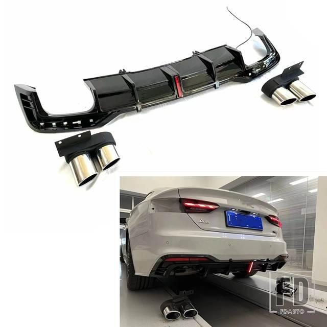 【並行輸入品】アウディ A5 S-LINE フェイスリフト S5 2021-2023 リアバンパーディフューザー スポイラーリップ+マフラーチップ エキゾーストパイプキットの画像
