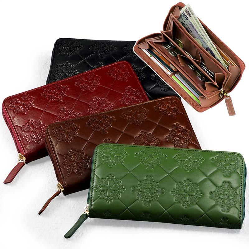 長財布 レディース 革 本革 イタリアンレザー 花柄 コインが分けられる