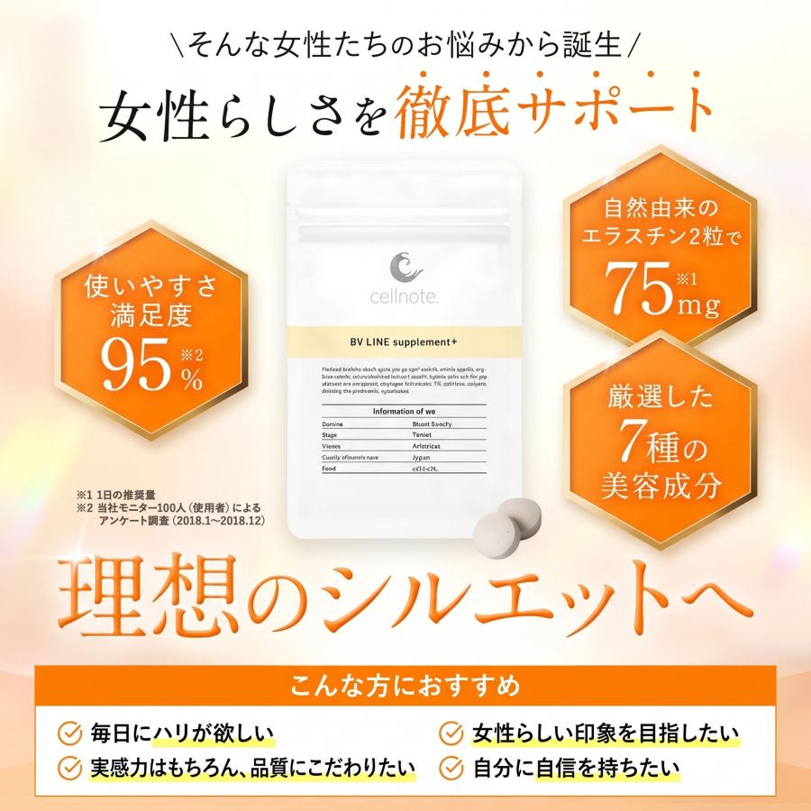 ボディケア サプリ cellnote. BV LINE supplement+ 60粒入 エラスチン
