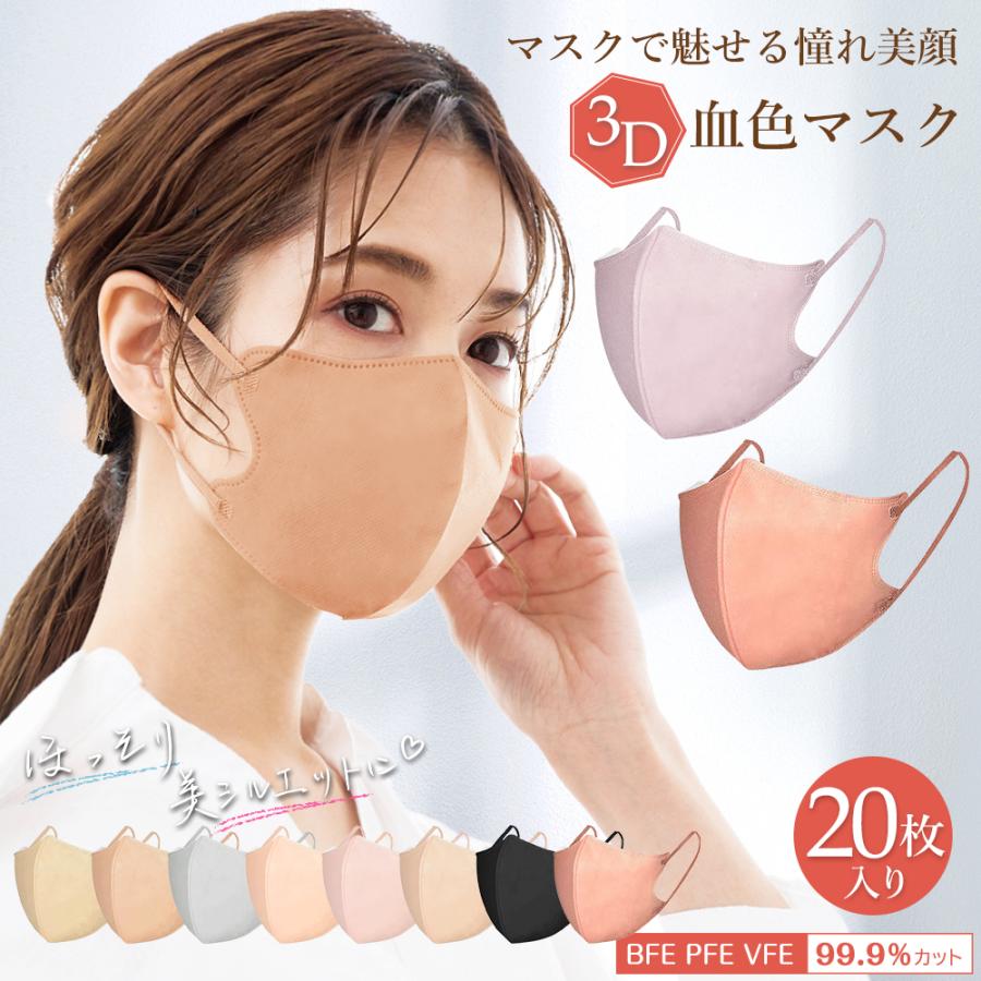 不織布マスク 3Dマスク 20枚 【タイプB】 立体マスク 血色マスク