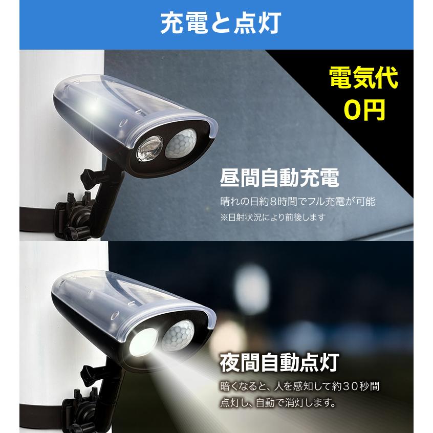 センサーライト 屋外 LED ソーラー 人感センサー 設置場所に悩まない
