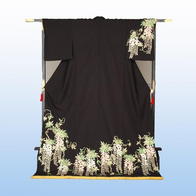 裾引き お引き お引きずり すそひき 仕立て上がり 黒地しだれ藤 裾引き お引き お引きずり すそひき 仕立て上がり 黒地しだれ藤