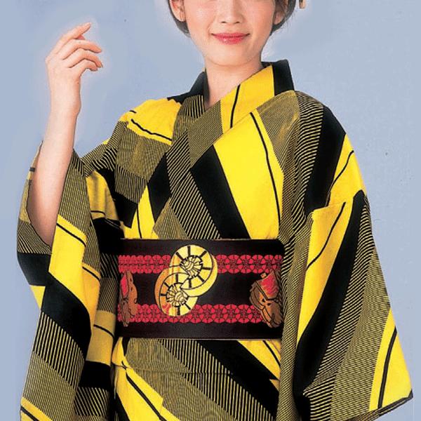 浴衣 仕立て上がり 小紋ゆかた(黄色地に黒の変りたづな)_1