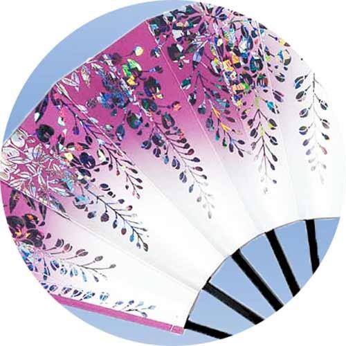 舞扇子 舞踊 踊り用 9寸5分 黒塗骨 ホログラム箔 藤 紫 扇子箱入