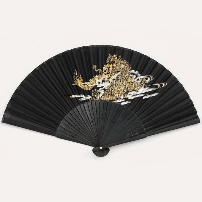 扇子 男性用 女性用 夏扇子 絹製 黒地 竜 辰 シルク : ODORI Company
