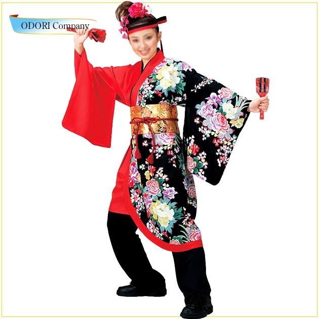 よさこい 衣装 長半纏 はっぴ 法被 レディース メンズ レディース はんてん おしゃれ 赤 黒 花柄