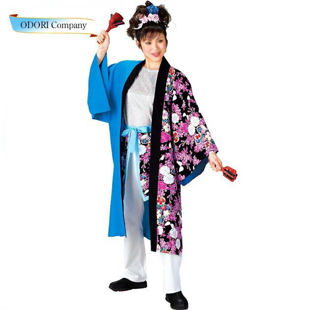 よさこい 衣装 長半纏 はっぴ 法被 レディース メンズ メンズ レディース 長はんてん おしゃれ 花柄 紫