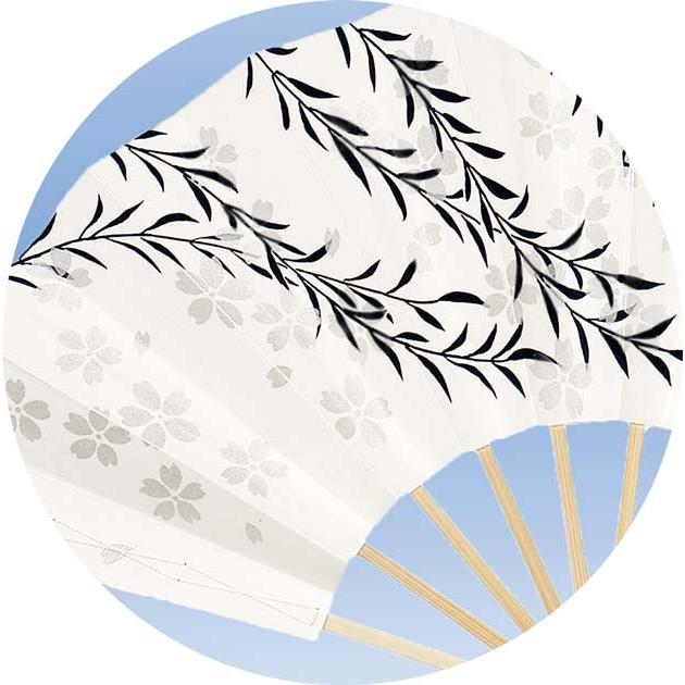 舞扇子 扇子 舞踊 踊り用 柳に桜 白竹 9寸5分 飾り用 当店オリジナル