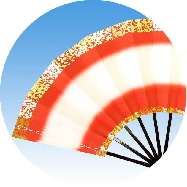 舞扇子 扇子 踊り用 あですがた 天地 金もみ 朱ぼかし （黒塗）大衆