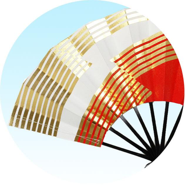 舞扇子 踊り用 日本舞踊 扇子 舞踊 おしゃれ よさこい 赤 金縞