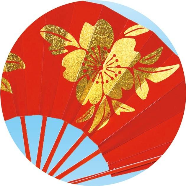 舞扇子 扇子 踊り用 金ホログラム箔桜 9寸5分 朱塗骨 扇子箱入 飾り用