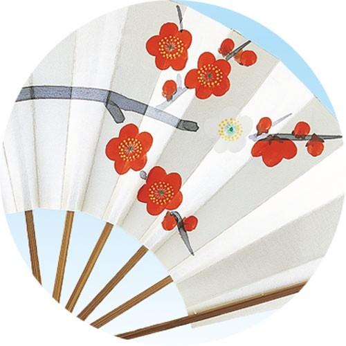 舞扇子 扇子 踊り用 パール地 紅白梅 (手描き) 9寸5分 スス竹 扇子箱入