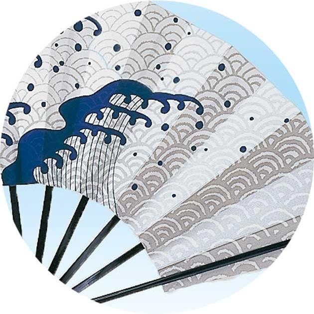 【新品】舞扇子 波模様 青×グレー グラデーション 銀彩 9.5寸 舞踊 専用箱 舞扇子 扇子 踊り用 荒波 (紺) 銀 青海波 9寸5分 黒塗 扇子箱入 飾り用