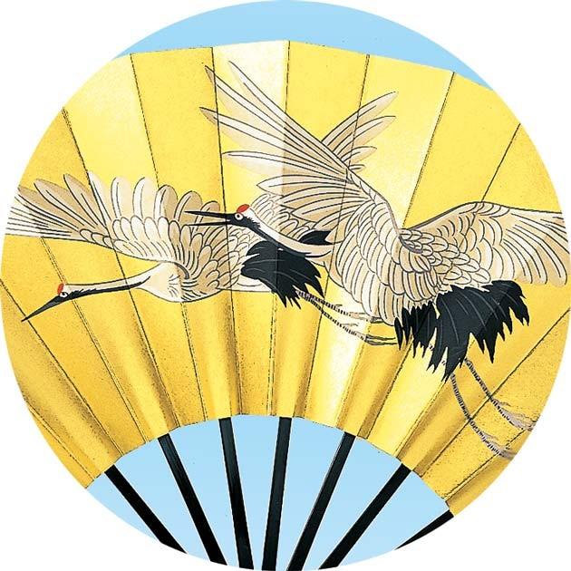 舞扇子 扇子 踊り用 両面金 二羽鶴 両金 鶴 ご祝儀舞 9寸5分 黒塗り