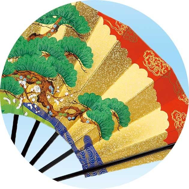 舞扇子 扇子 踊り用 両面金砂子地 松竹梅 両面同図柄 9寸5分 黒塗 扇子