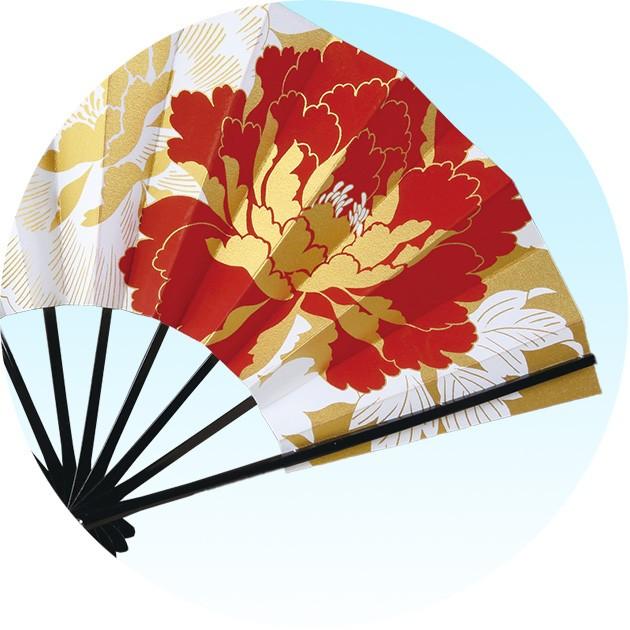 舞扇子 扇子 踊り用 黒塗骨 牡丹 金 白 赤 紫 舞台用 踊り 飾り 撮影用