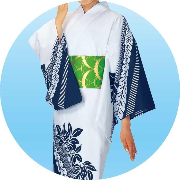 本絵羽ゆかた 仕立て上り 女性用 藤の葉繋ぎ 疋田 ミシン仕立 きもの 踊り イベント和装 着付け 衣裳 ダンス浴衣_1