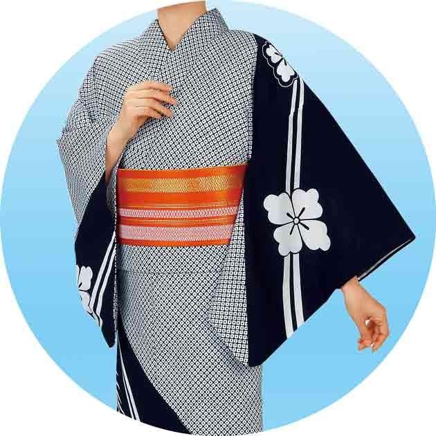 本絵羽 ゆかた 踊り用 浴衣 花菱 仕立て上り 女性用 ミシン仕立 きもの 盆踊り イベント 和装 ユニフォーム 衣装_2