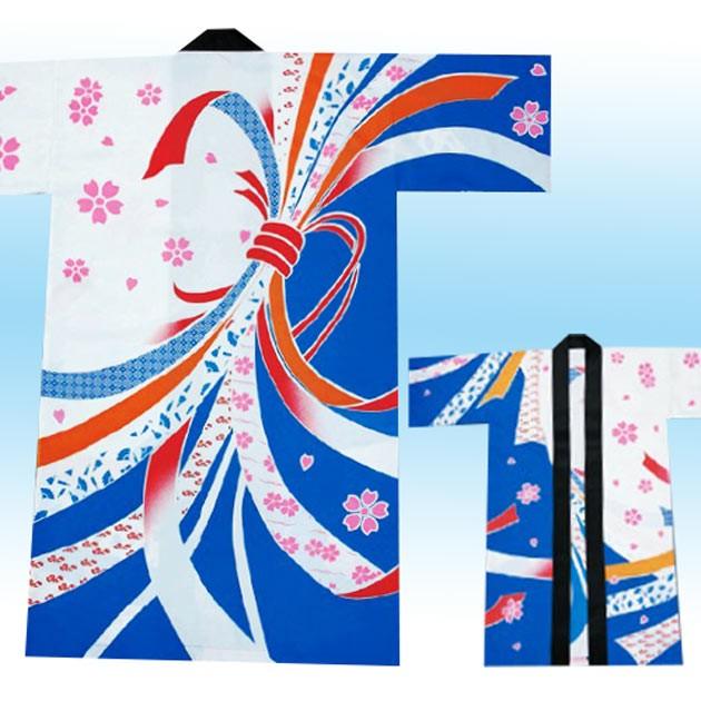 長半纏 長袢天 よさこい はっぴ 衣装 法被 ロング 熨斗目 桜 鶴 波裏