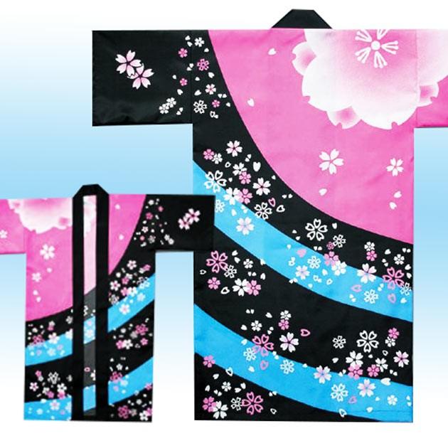 長半纏 長袢天 よさこい はっぴ 衣装 法被 ロング 熨斗目 桜 鶴 波裏