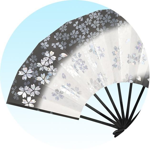 舞扇子 踊り用 扇子 まいせんす 黒塗 9寸5分 天地褄ボカシ 銀桜 京舞台