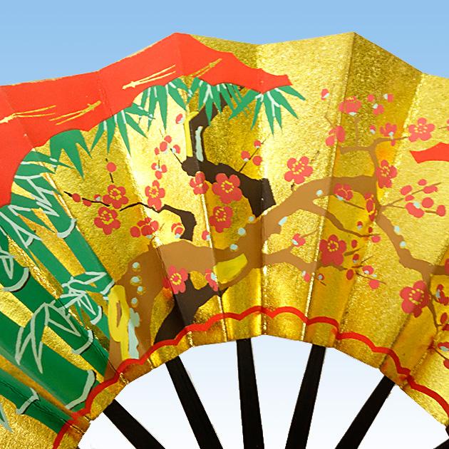 飾り扇 豆扇 飾り用扇子 竹と紅梅 黒塗骨 箱・扇子立て付き 贈答用