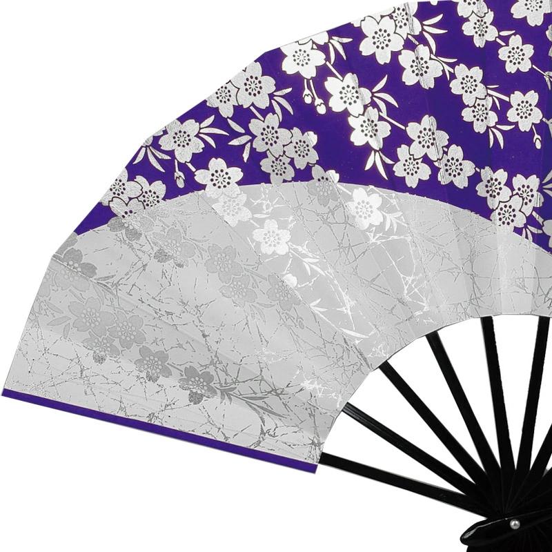 舞扇子 踊り 扇子 銀箔 枝垂れ桜 紫 赤 日本舞踊 黒塗骨 9寸5分 あです