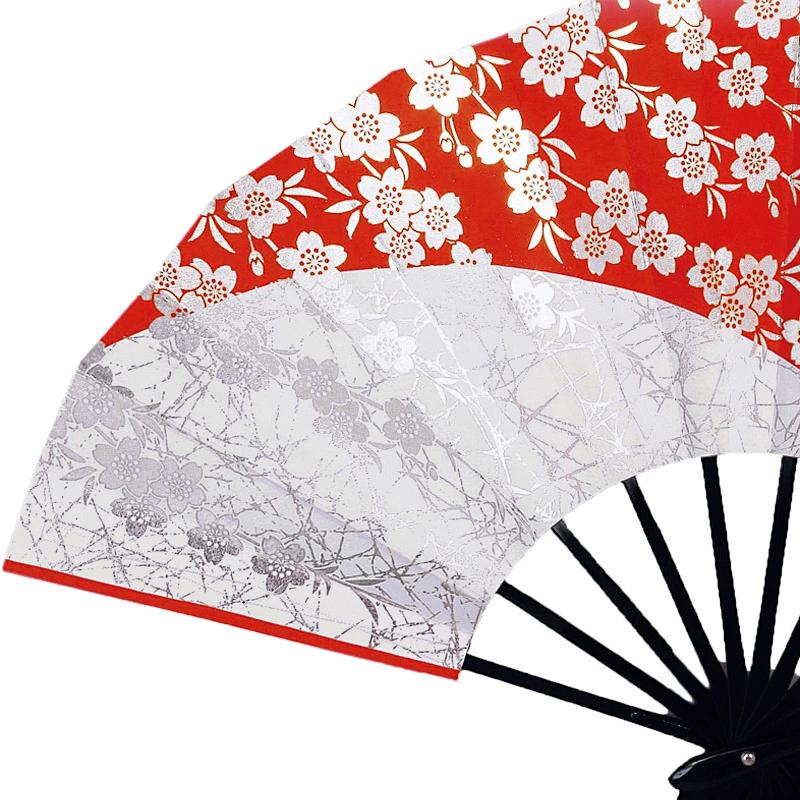 舞扇子 踊り 扇子 銀箔 枝垂れ桜 紫 赤 日本舞踊 黒塗骨 9寸5分 あです