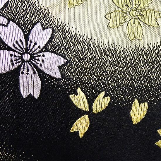 マジックテープ 簡単着付け袋帯 黒地 金彩 刺繍 花文様 中古品 よさこい衣装 帯 踊り帯 半幅帯 簡単 マジックテープ付 かっこいい
