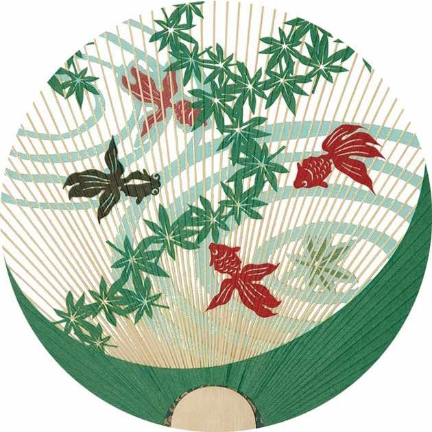 うちわ 紙ケース付き 京うちわ 高級 おしゃれ 透かし 柄 朝顔 金魚