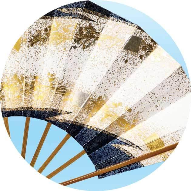 舞踊用 舞扇子 扇子 踊り用 9寸5分 金銀箔ちらし 紺 金銀箔 小石 スス竹 扇子箱入 飾り用