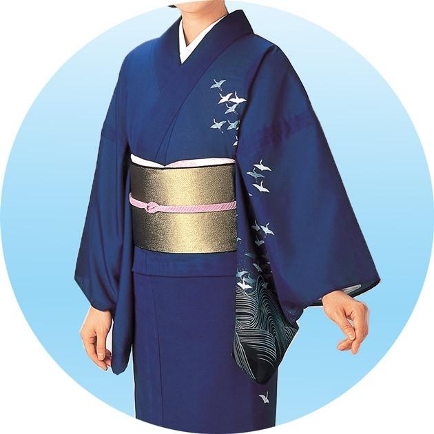 青色の花柄とチェックの着物　女着物大衆演劇 着物 きもの 訪問着 踊り 舞踊 レディース 仕立上がり 柄もの