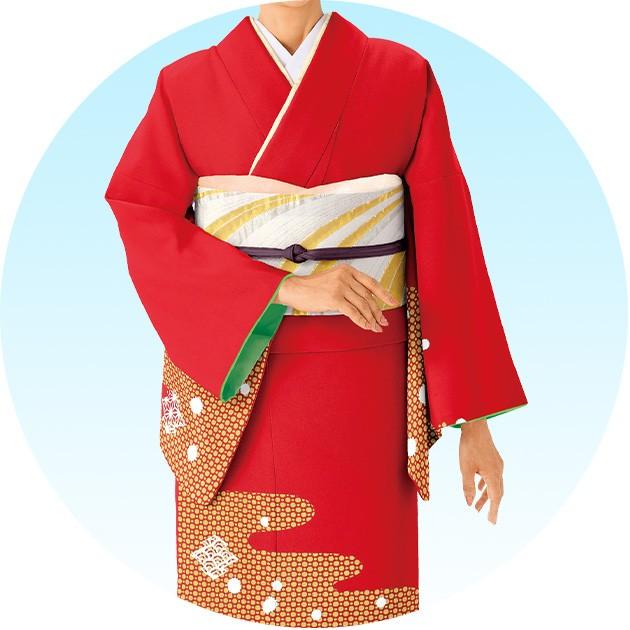 踊り 着物 きもの 優美胴抜き仕立上り洗える着物 訪問着 衣装 赤