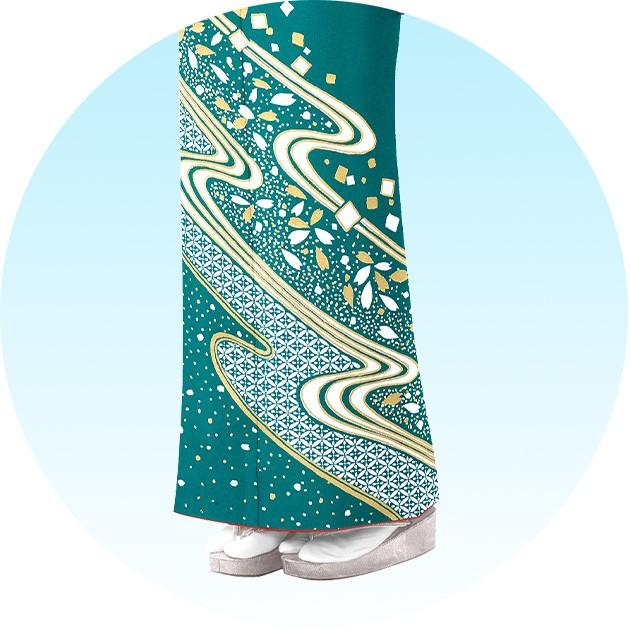 踊り 着物 きもの 優美胴抜き仕立上り洗える着物 訪問着 衣装 緑