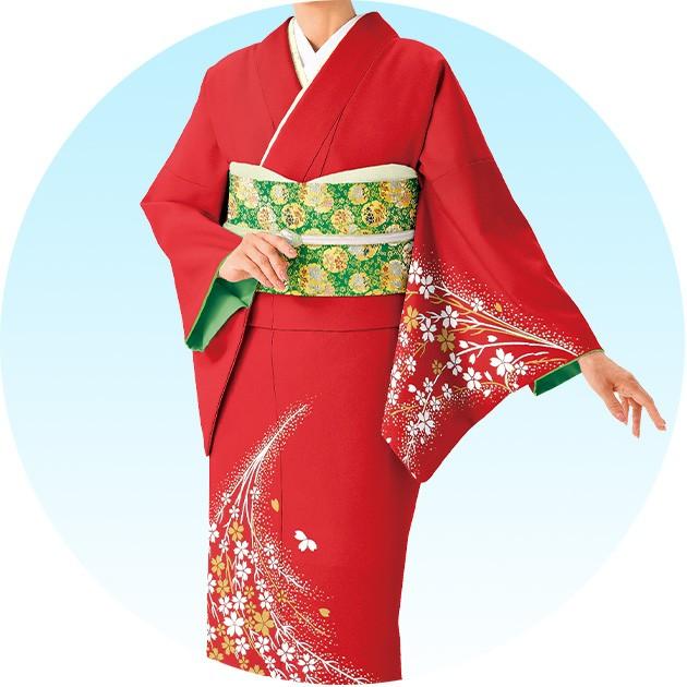 踊り 着物 きもの 優美胴抜き仕立上り洗える着物 訪問着 衣装 赤