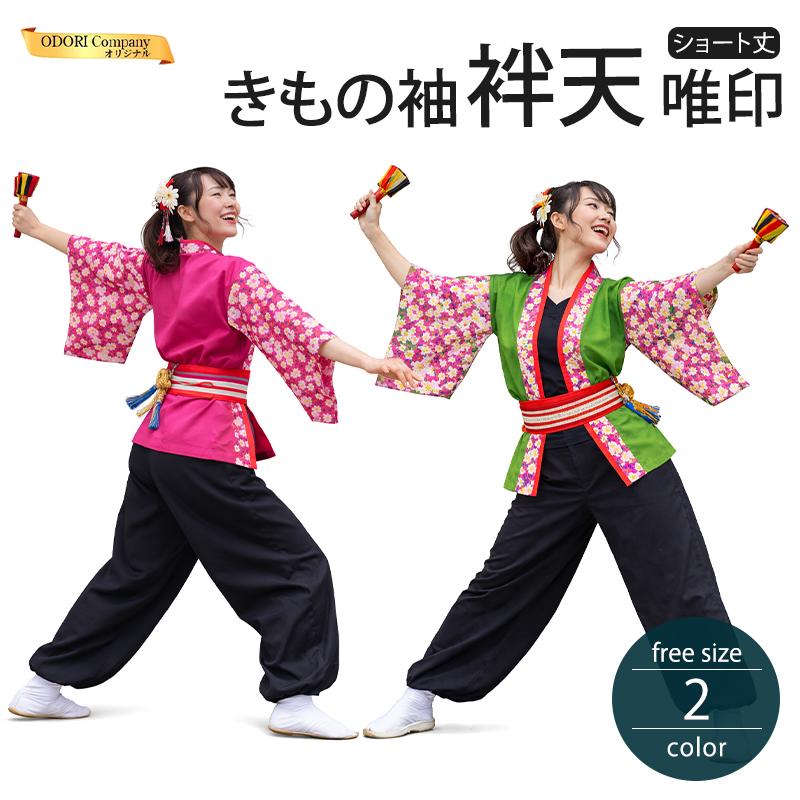 Ohih♡soy　着物一式　小物・かんざし付　音符織柄　定価50万以上 法被 半纏 よさこい衣装 ソーラン節 お祭り きもの袖 ミニ袢天 エンジ