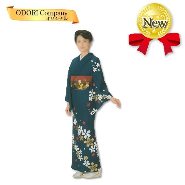 踊り 着物 舞踊 絵羽 反物 紺地 桜 当店限定商品