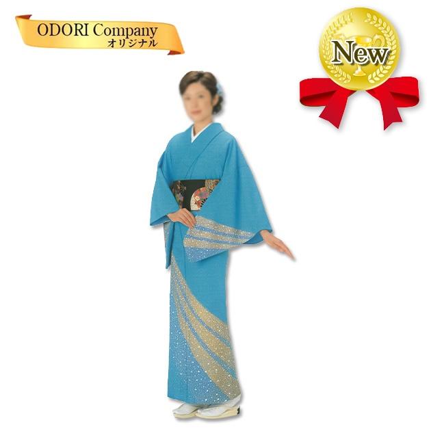 踊り 着物 舞踊 絵羽 反物 水色地 小石 金斜線 当店限定商品 : ODORI