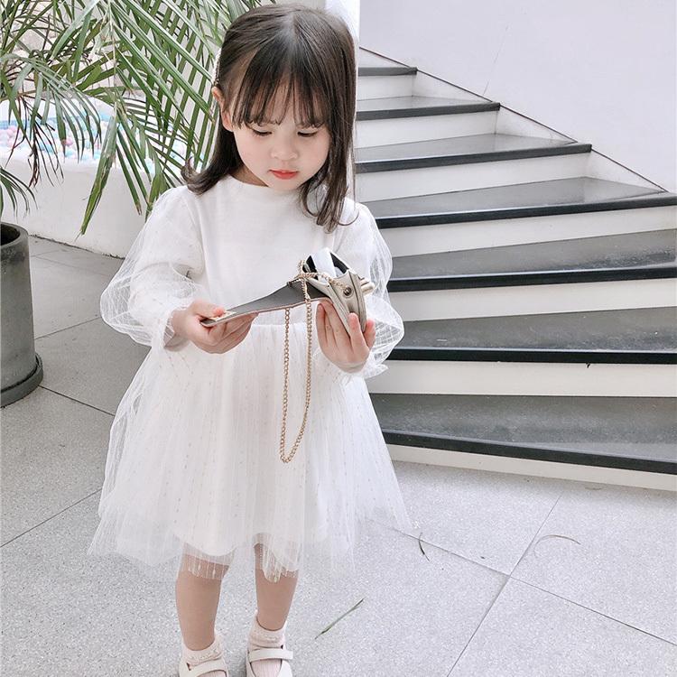 ベビードレス 80 90 100 110 120 キッズ 長袖 春 秋 冬 子供服 チュールワンピース かわいい オシャレ フォーマル チュールドレス  女の子 子ども こども 黒 白