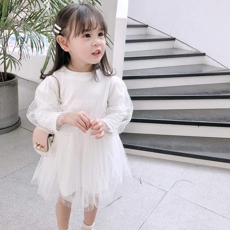 ベビードレス 80 90 100 110 120 キッズ 長袖 春 秋 冬 子供服 チュールワンピース かわいい オシャレ フォーマル チュールドレス  女の子 子ども こども 黒 白