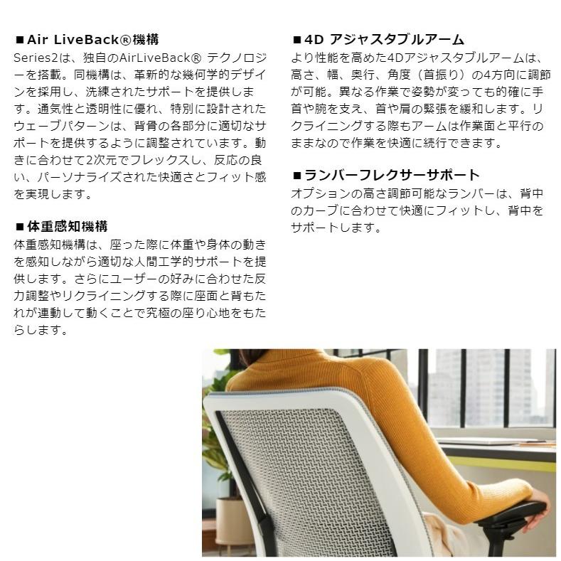 Steelcase スチールケース / Series2（シリーズ2） / プラスチックエアバック仕様 / 可動肘 / ヘッドレスト有 / スターリングダークレーム / 張地：NewBlack_3