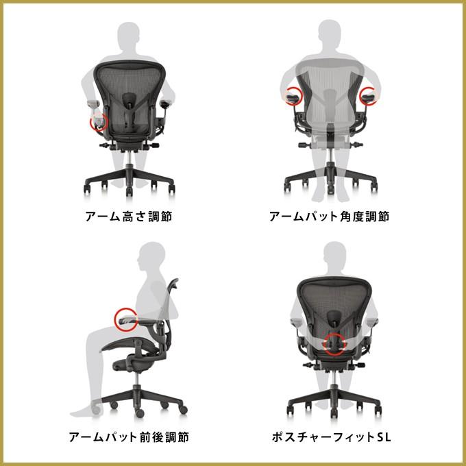 アーロンチェア リマスタード  HermanMiller A/B/C サイズ グラファイトフレーム グラファイトベース ポスチャーフィットSLフル装備 標準キャスター｜of9｜13