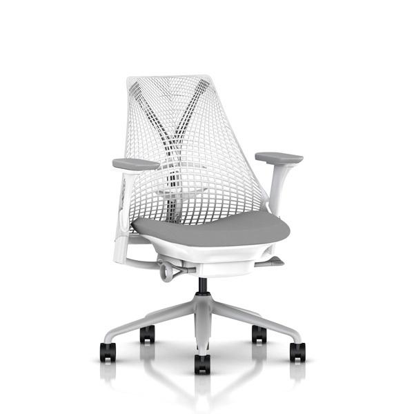 Herman Miller セイルチェア ランバーサポート付 サスペンションミドルバック フルアジャスタブルアーム 座フェザーグレー（1HA09） カーペット用BBキャスター